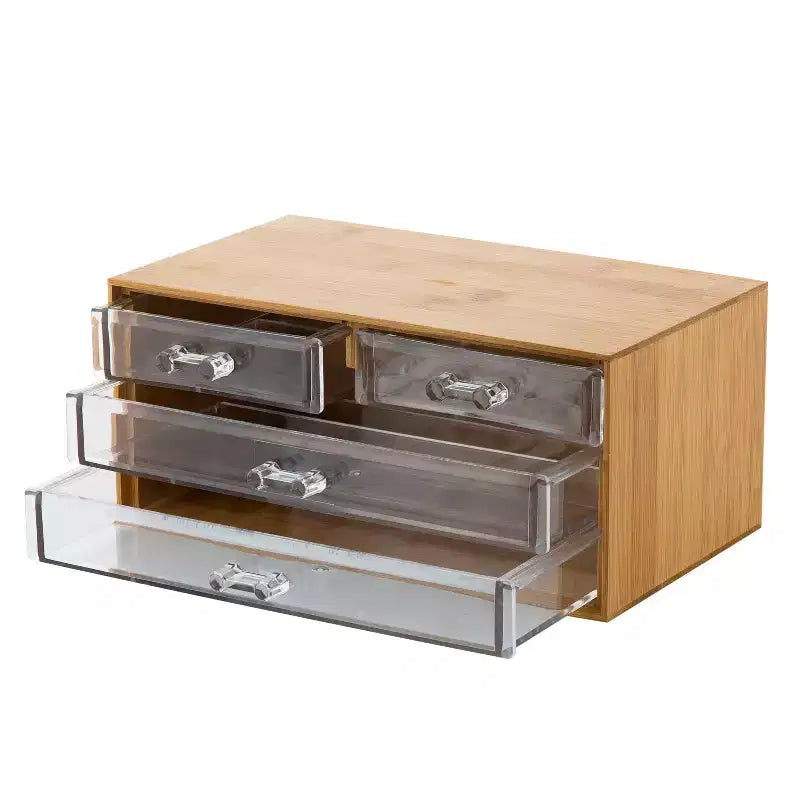 Semplifica l'organizer cosmetico a 3 livelli e 4 cassetti in bambù