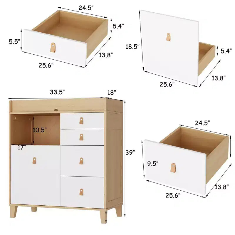 Fasciatoio con Mobile Contenitore, Maniglie in Pelle, Ampio Piano di Lavoro, Quattro Cassetti, Ampio Spazio di Archiviazione, Pratico e Sicuro