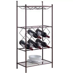 Mobile Scaffale da Terra Portabottiglie da Vino in Metallo, Vetrinetta Portabottiglie di Liquori con Porta Bicchieri e Ripiani per Conservazione Bronzo