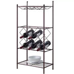 Mobile Scaffale da Terra Portabottiglie da Vino in Metallo, Vetrinetta Portabottiglie di Liquori con Porta Bicchieri e Ripiani per Conservazione Bronzo