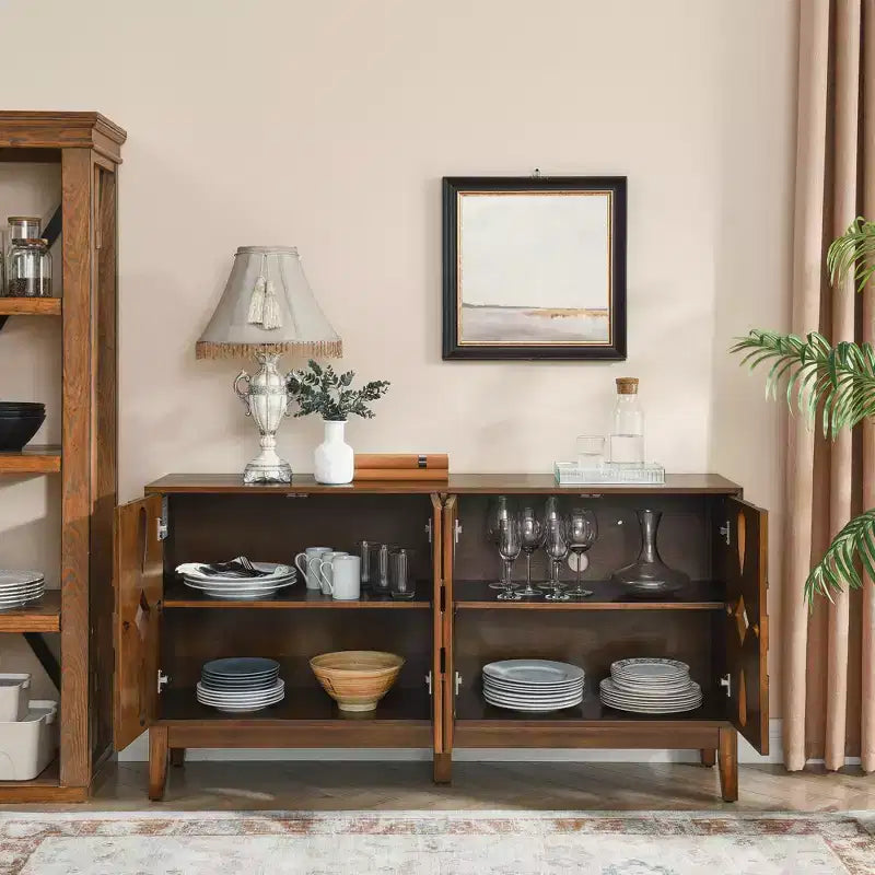 Tavolo consolle, mobile credenza con 4 ante e ripiani regolabili, credenza per ingresso cucina