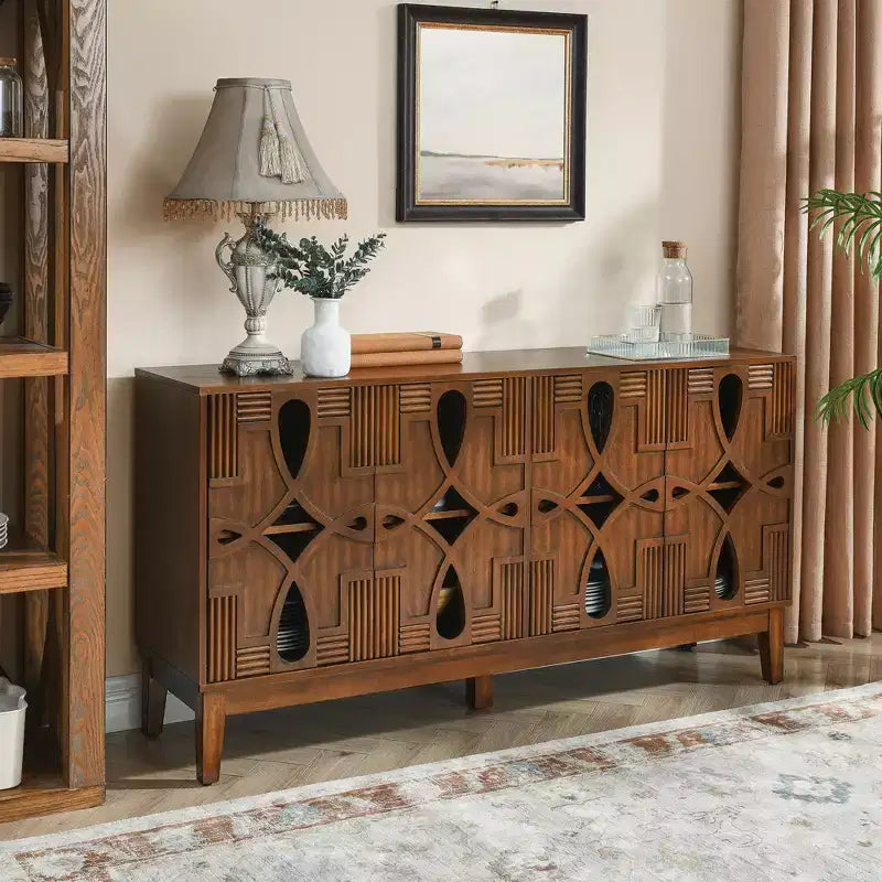 Tavolo consolle, mobile credenza con 4 ante e ripiani regolabili, credenza per ingresso cucina