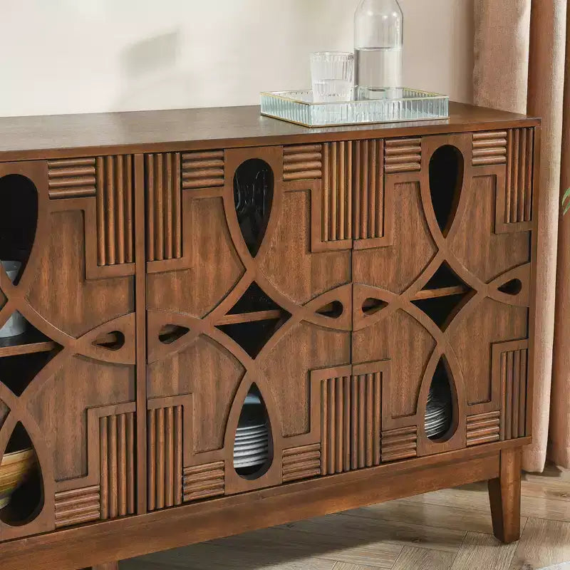 Tavolo consolle, mobile credenza con 4 ante e ripiani regolabili, credenza per ingresso cucina