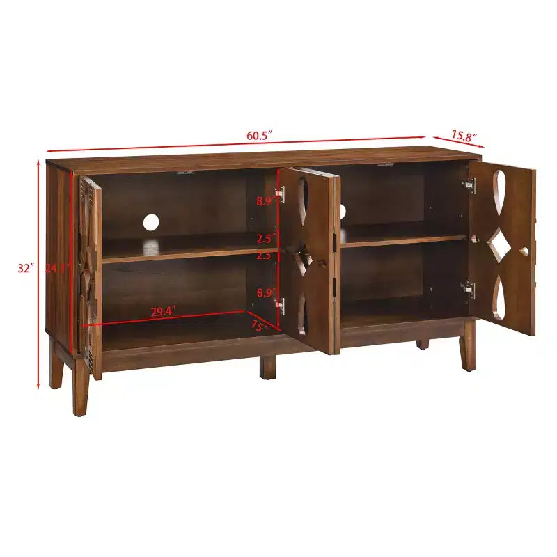 Tavolo consolle, mobile credenza con 4 ante e ripiani regolabili, credenza per ingresso cucina