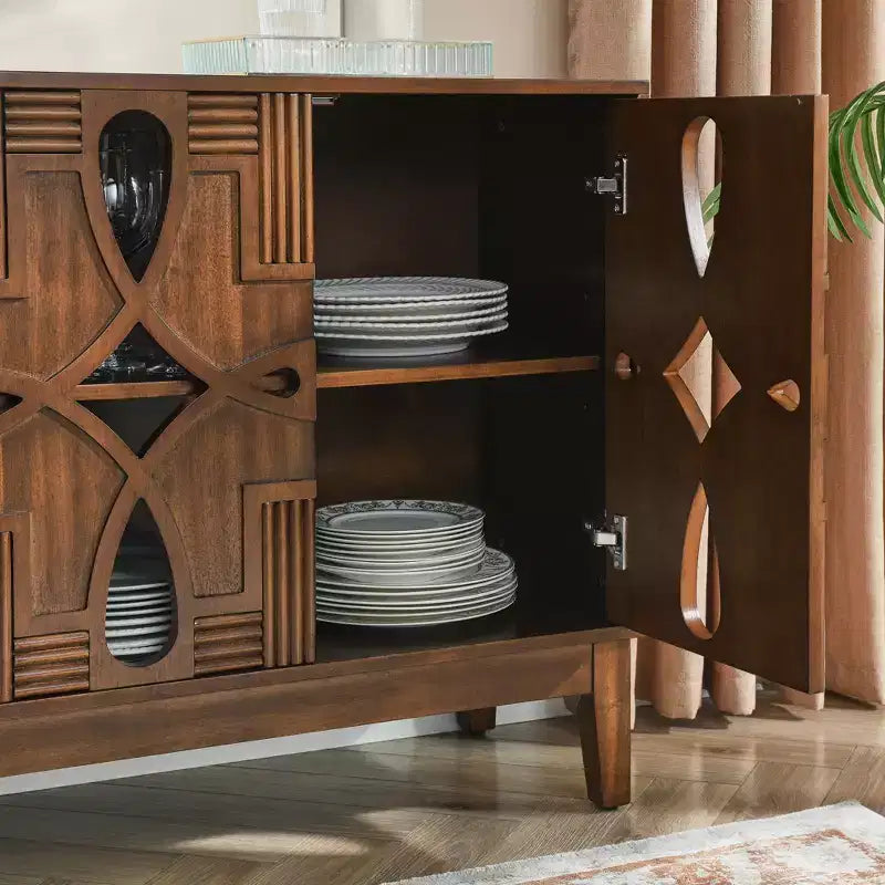 Tavolo consolle, mobile credenza con 4 ante e ripiani regolabili, credenza per ingresso cucina