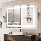 Specchio da Bagno Moderno in Vetro Anti-Appannamento con Doppia Fonte di Luce e Tre Modalità Dimmerabili, Specchio da Parete per il Bagno