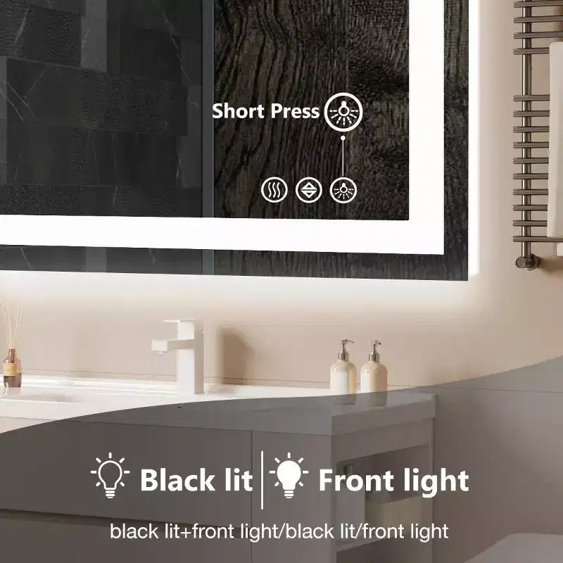 Specchio da Bagno Moderno in Vetro Anti-Appannamento con Doppia Fonte di Luce e Tre Modalità Dimmerabili, Specchio da Parete per il Bagno