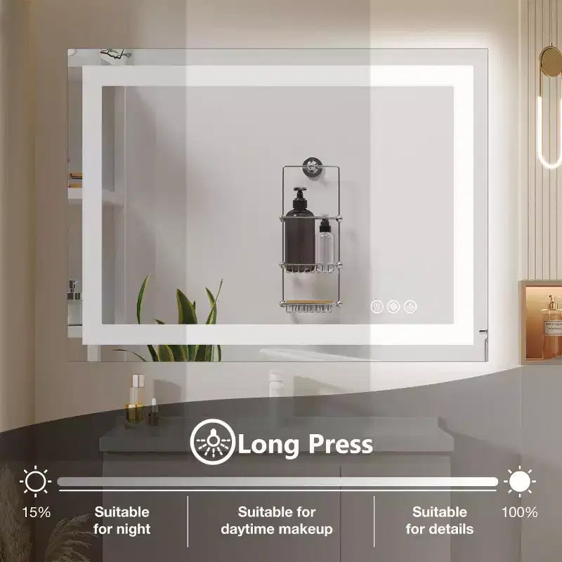 Specchio da Bagno Moderno in Vetro Anti-Appannamento con Doppia Fonte di Luce e Tre Modalità Dimmerabili, Specchio da Parete per il Bagno