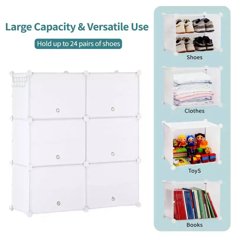 Scarpiera a 6 Ripiani con Anta, Impilabile e Smontabile