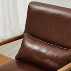 Poltrona d'Appoggio Mid-Century Moderna in Similpelle con Braccioli, Struttura in Legno di Gomma Noce, Bassa, Rivestimento in PU