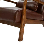 Poltrona d'Appoggio Mid-Century Moderna in Similpelle con Braccioli, Struttura in Legno di Gomma Noce, Bassa, Rivestimento in PU