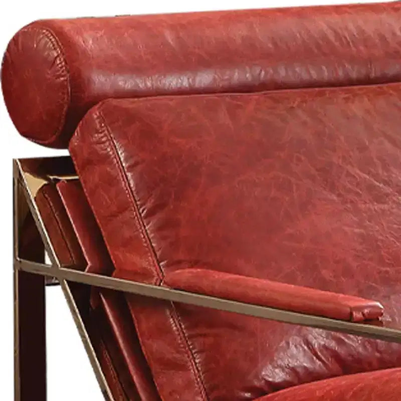 Poltroncina d'accento Quinto da 29" in pelle primo fiore rossa anticata/acciaio inossidabile: Nessun assemblaggio, garanzia di 60 giorni