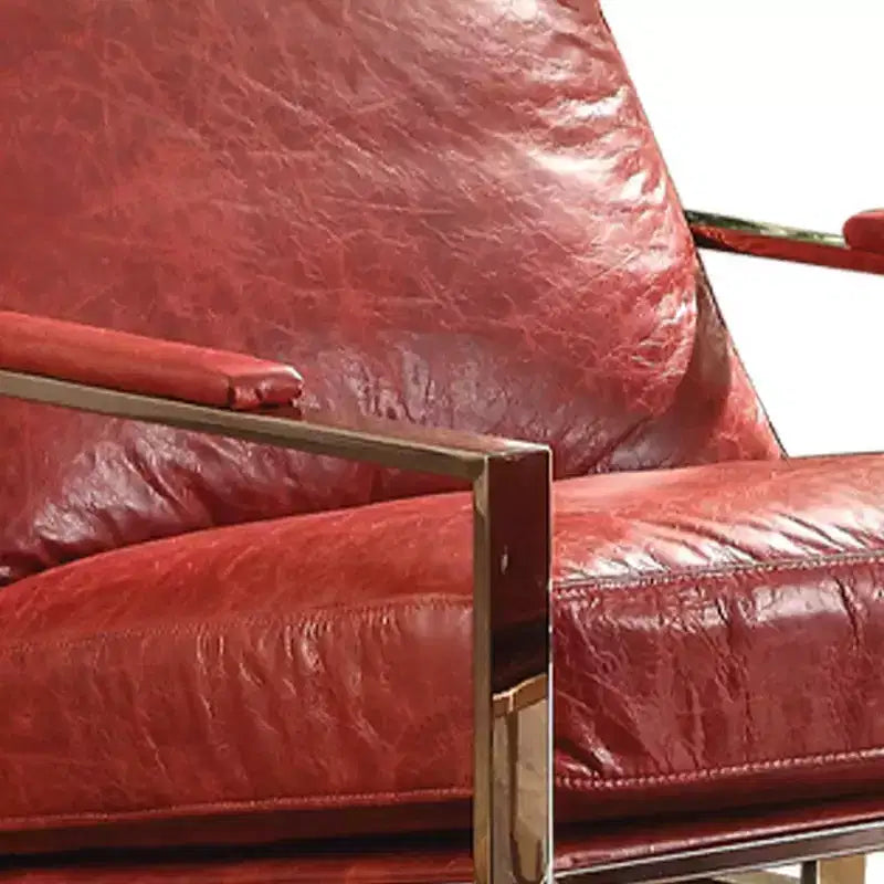 Poltroncina d'accento Quinto da 29" in pelle primo fiore rossa anticata/acciaio inossidabile: Nessun assemblaggio, garanzia di 60 giorni