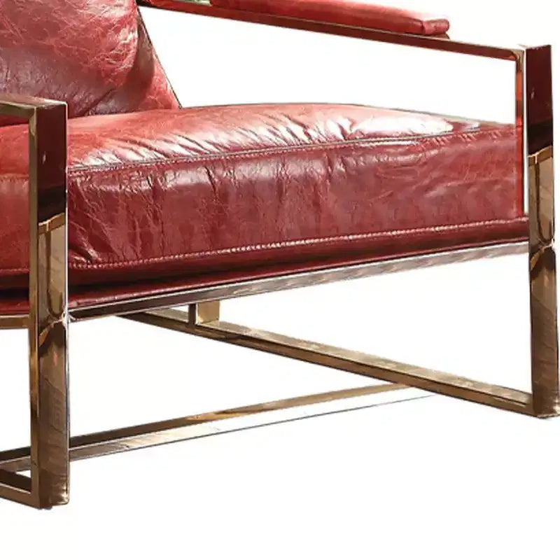 Poltroncina d'accento Quinto da 29" in pelle primo fiore rossa anticata/acciaio inossidabile: Nessun assemblaggio, garanzia di 60 giorni