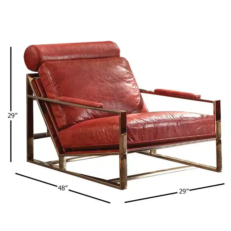 Poltroncina d'accento Quinto da 29" in pelle primo fiore rossa anticata/acciaio inossidabile: Nessun assemblaggio, garanzia di 60 giorni