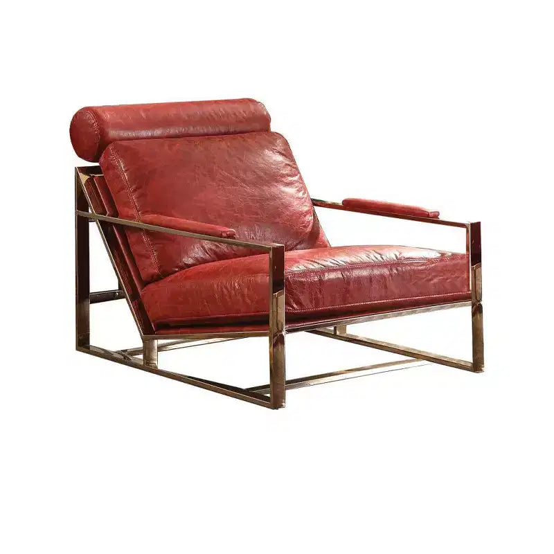 Poltroncina d'accento Quinto da 29" in pelle primo fiore rossa anticata/acciaio inossidabile: Nessun assemblaggio, garanzia di 60 giorni