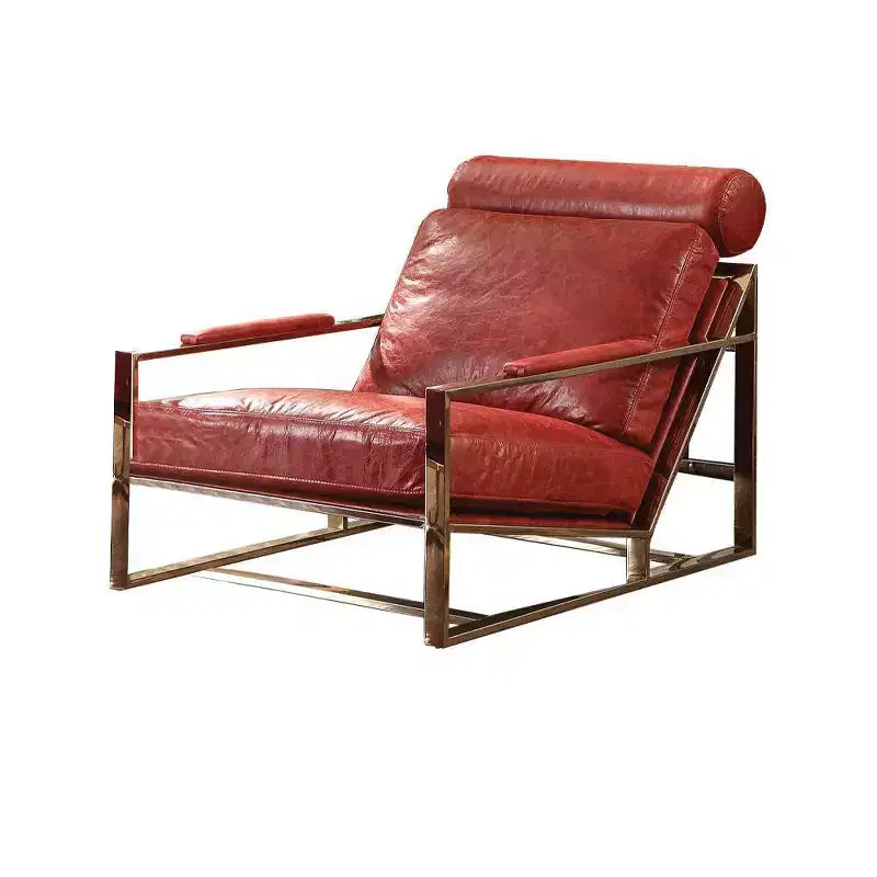 Poltroncina d'accento Quinto da 29" in pelle primo fiore rossa anticata/acciaio inossidabile: Nessun assemblaggio, garanzia di 60 giorni