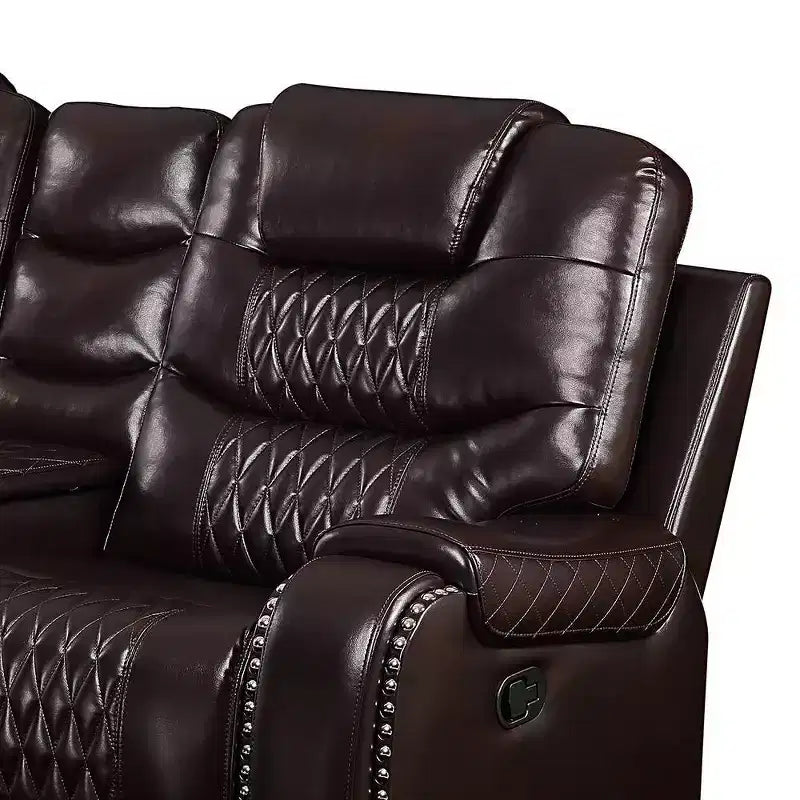 Divanetto a 2 posti Braylon Active Sitting da 78" in PU marrone con console e portabicchieri