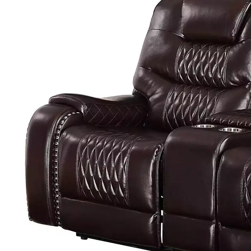 Divanetto a 2 posti Braylon Active Sitting da 78" in PU marrone con console e portabicchieri
