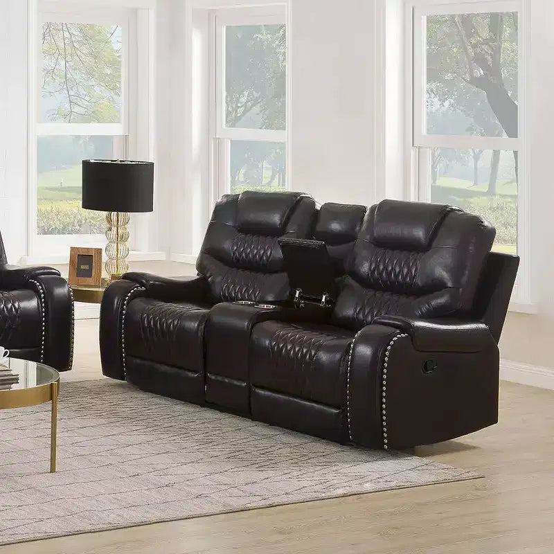 Divanetto a 2 posti Braylon Active Sitting da 78" in PU marrone con console e portabicchieri