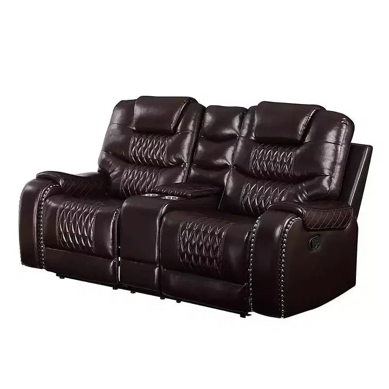 Divanetto a 2 posti Braylon Active Sitting da 78" in PU marrone con console e portabicchieri
