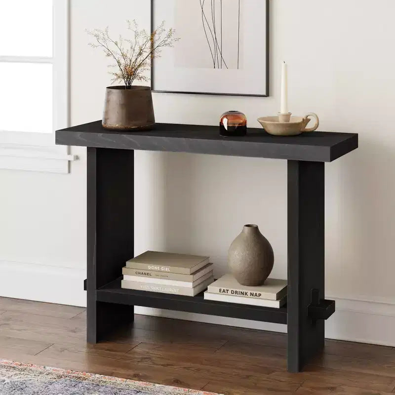 Tavolo Consolle da Divano in Rovere Nero Recuperato: Ingresso Stretto da 101 cm, Superficie Rustica Impiallacciata
