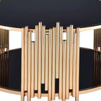 Tavolino Tanquin da 37" con piano in vetro nero e base rotonda dorata, vetro temperato, ripiano aperto