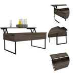 Tavolino da caffè Bari con piano sollevabile, noce scuro, vano portaoggetti nascosto, design moderno