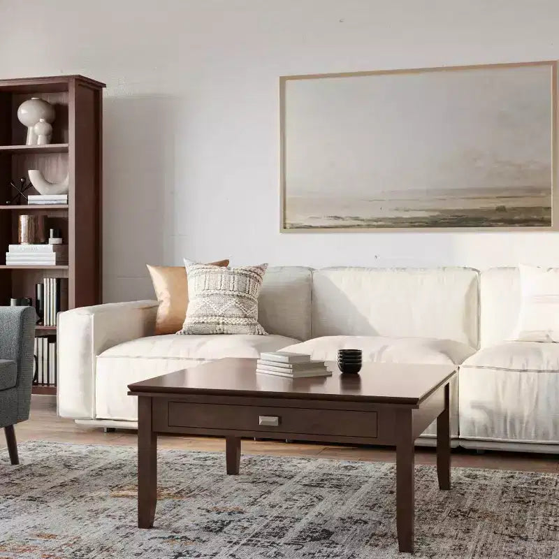 Stratford Square Tavolino da caffè Marrone Russet Composito di legno Transizionale, Cassetti portaoggetti, 36" Quadrato