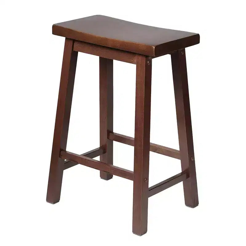 Sgabello da Cucina Alto 61 cm Classico con Sedile a Sella per Case, Sale da Pranzo e Bar con Seduta Senza Schienale, 4 Gambe Quadrate, Noce (Confezione da 3)