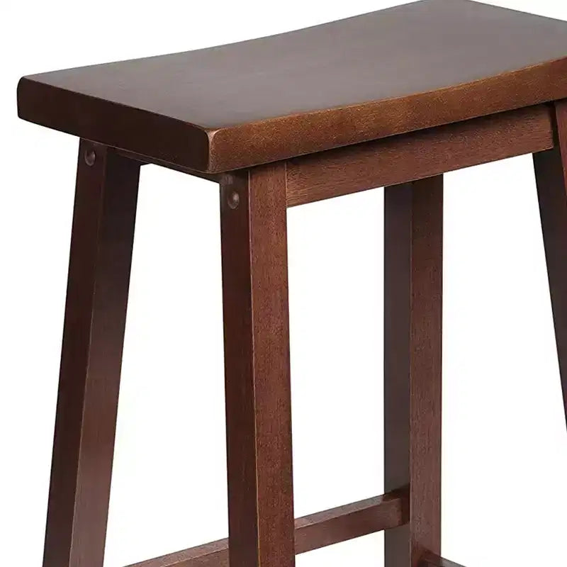 Sgabello da Cucina Alto 61 cm Classico con Sedile a Sella per Case, Sale da Pranzo e Bar con Seduta Senza Schienale, 4 Gambe Quadrate, Noce (Confezione da 3)