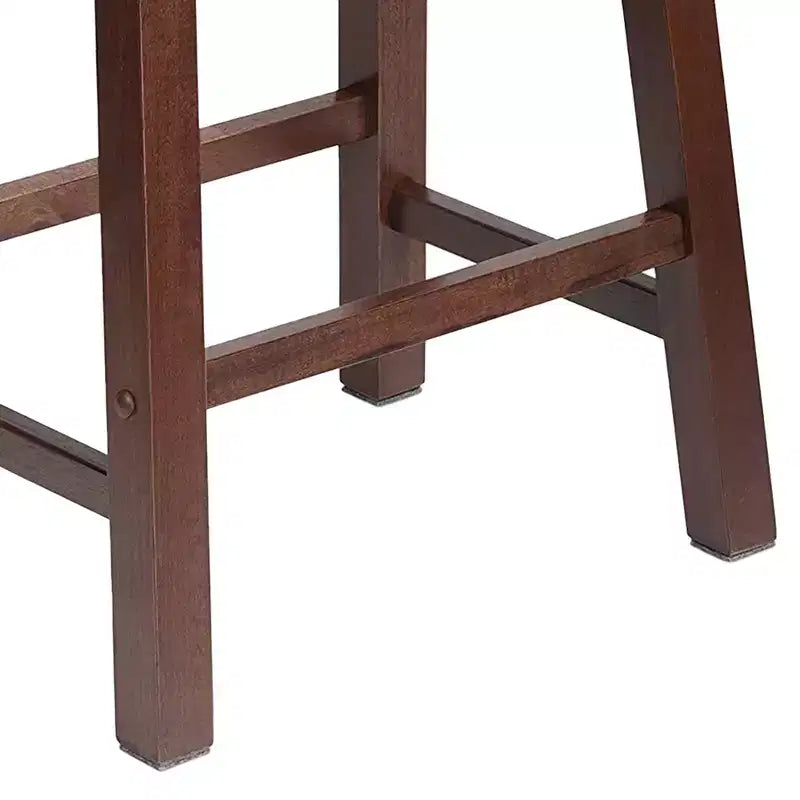 Sgabello da Cucina Alto 61 cm Classico con Sedile a Sella per Case, Sale da Pranzo e Bar con Seduta Senza Schienale, 4 Gambe Quadrate, Noce (Confezione da 3)