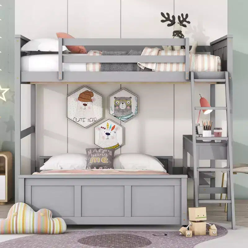 Letto a Castello in Legno Completo su Completo/Singolo su Completo con Scrivania e Scala