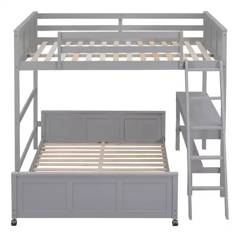 Letto a Castello in Legno Completo su Completo/Singolo su Completo con Scrivania e Scala