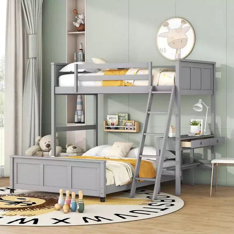 Letto a Castello in Legno Completo su Completo/Singolo su Completo con Scrivania e Scala