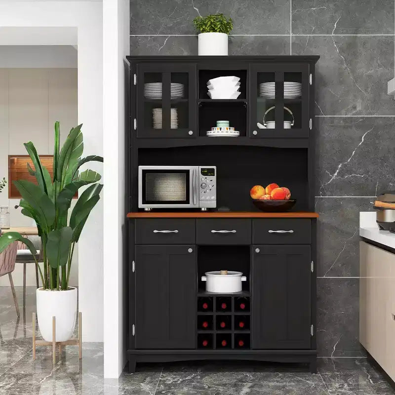 And Hutch Mobile da Cucina/Dispensa con Portabottiglie e Cassetti Nero