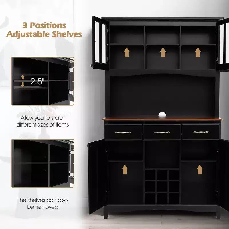 And Hutch Mobile da Cucina/Dispensa con Portabottiglie e Cassetti Nero